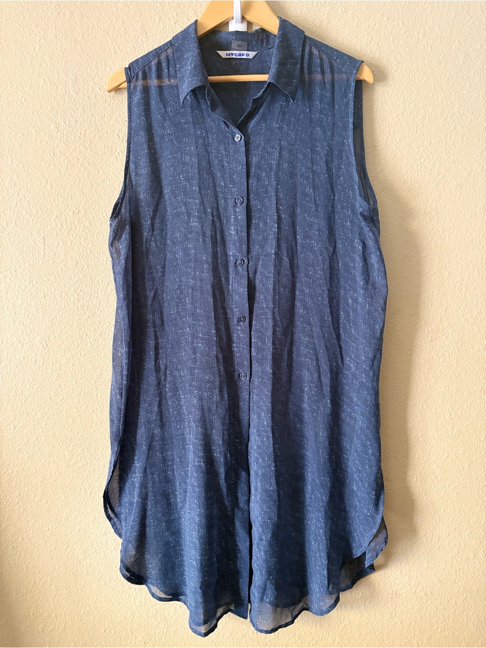 Nygard Blue Patterned Semi-Sheer Sleeveless Button-Front Long Tunic 18W